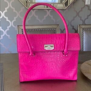 Pink Crocodile Embossed Handbag